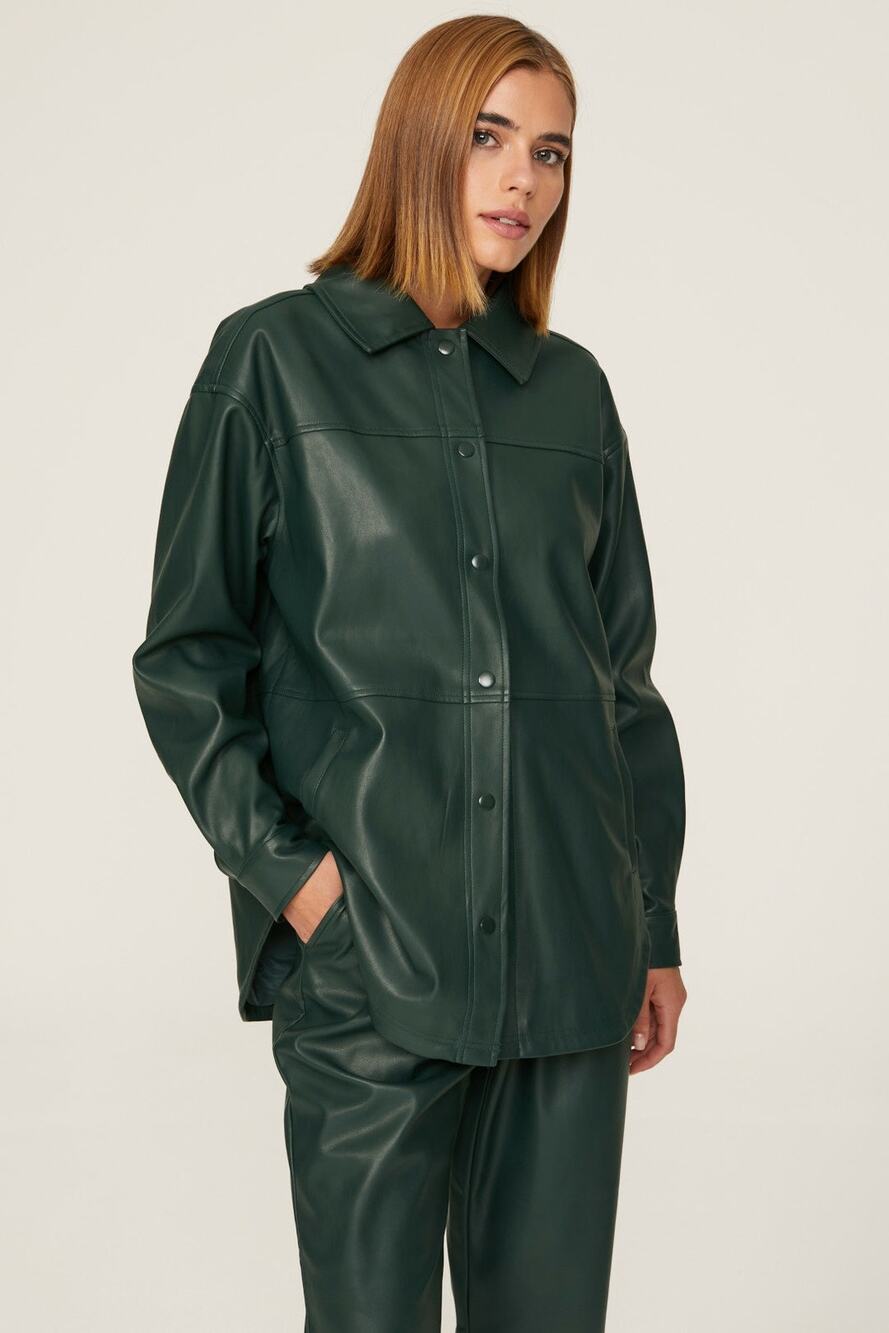 Love, Whit by Whitney Port - Green Faux Leather Shacket - Size Medium